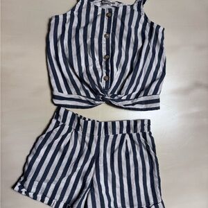 Navy/White Striped Sleeveless Top and Shorts Set